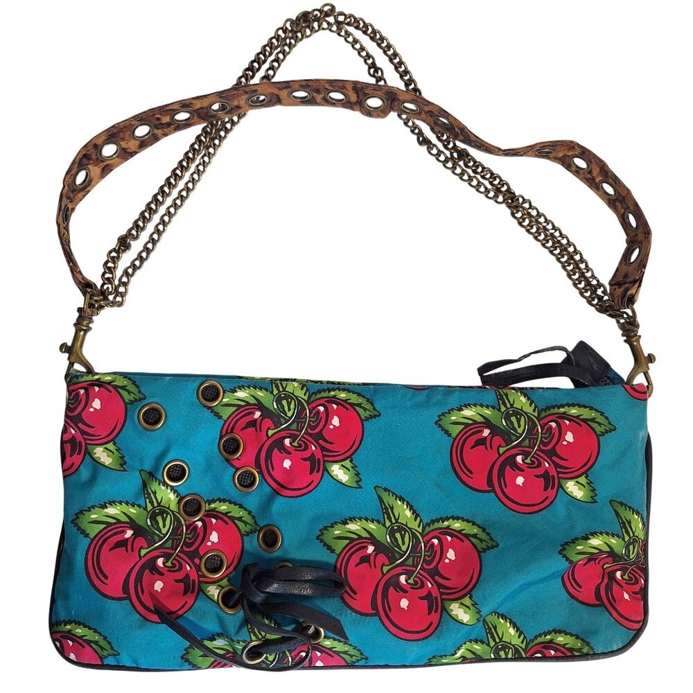 Betseyville Betsey Johnson Cherry HandBag Purse Chain & Leather Strap Turquoise - Picture 1 of 9